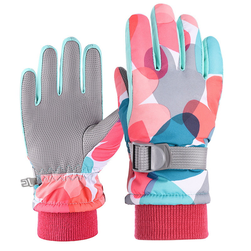 Winter Children's Warm Thickened Velvet Cute Student Ski Gloves Windproof Waterproof Outdoor Snow Play Cold-proof Gloves