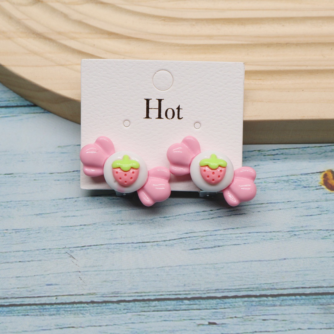 Girls Cute Cartoon No Ear Holes Pain-proof Ear Clips Girls Candy Flowers Apple Tree Resin Fake Earrings Stud Earrings