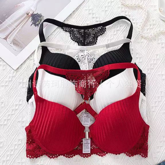 Cross-Border Foreign Trade Front Buckle Beautiful Back Bra Lace Adjustable Underwear European and American Style with Steel Ring Anti-Sagging Push-Up French Style Push-Up