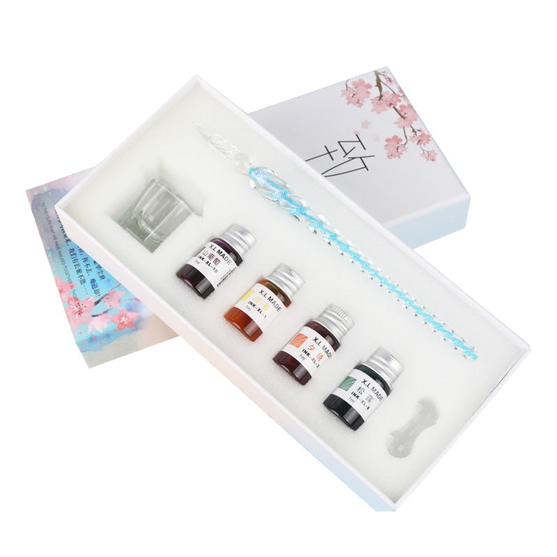 Crystal Pen Starry Sky Glass Pen Dipped in Water Fountain Pen Ancient Style Fairy Style Popular Same Style High-Looking Student Gift Set