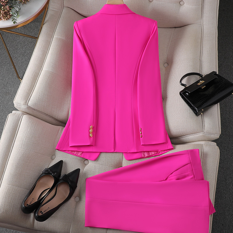 Cross-Border Spring, Autumn and Winter New Style Rose Red Long-Sleeved Small Suit Collar Jacket Women's Pants Short Skirt Three-Piece Suit Elegant