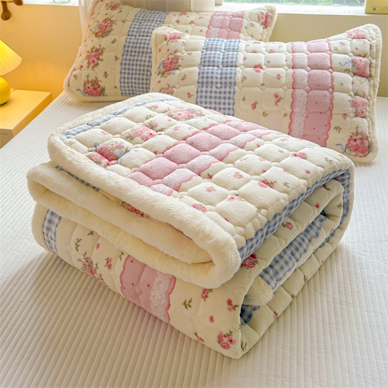 Winter thickened milk velvet thin mattress warm lamb velvet quilted bed sheet dormitory mattress single double three-piece set
