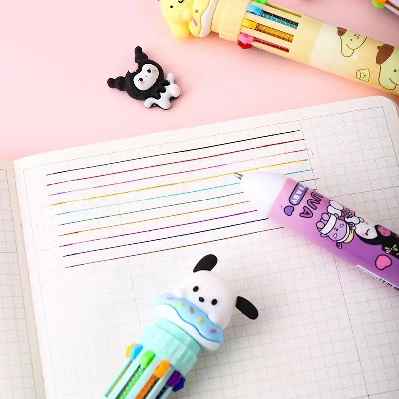 Cartoon cute girl ten color ballpoint pen multi-color press hand account pen ins high color value stationery wholesale