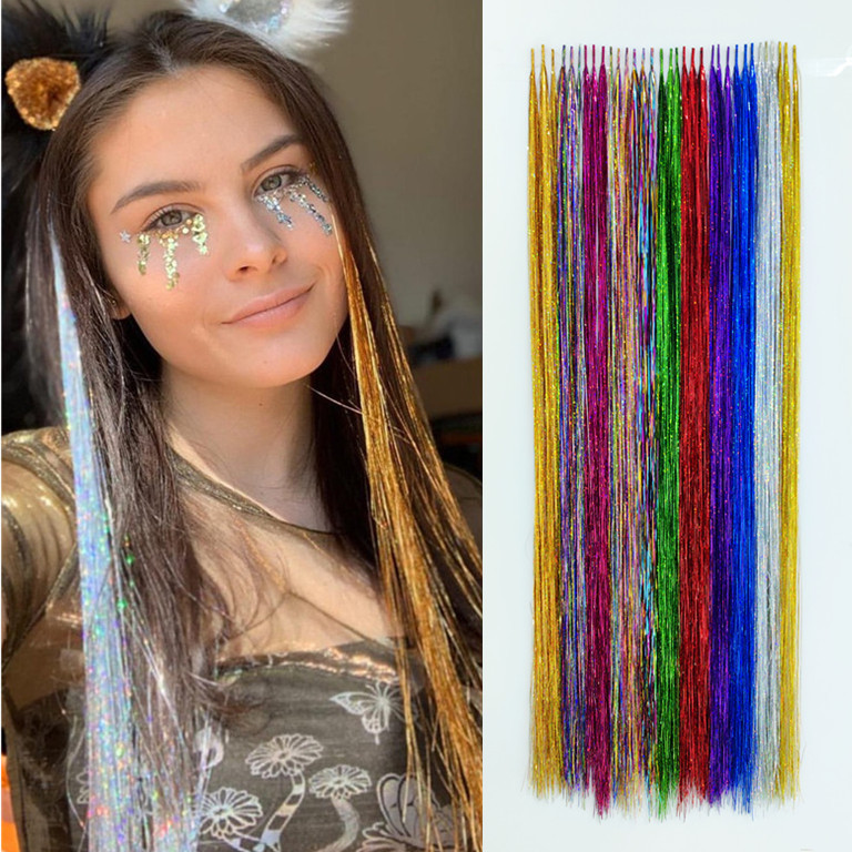 Оптовая продажа кросс-бордерных цветных лазерных палочек для волос, золотые парики, перья для волос, производители в наличии