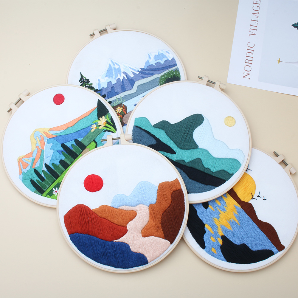 cross-border english embroidery diy material bag kit splendid mountains and rivers handmade embroidery material bag