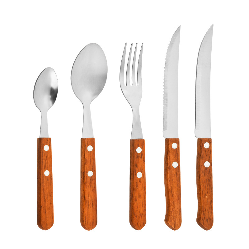 Stainless Steel Western-Style Knife, Fork and Spoon, Steak Knife, Fork and Spoon Set, Wooden Handle Tableware Set, Four-Piece Set, Cross-Border Hot Model Recommendation