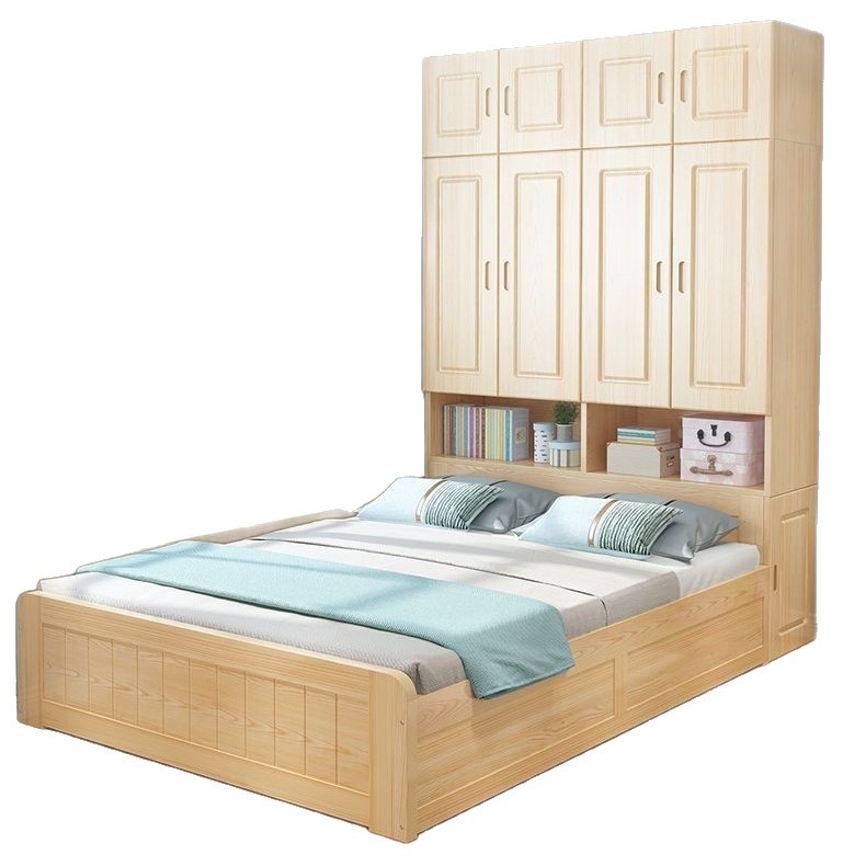 Modern Simple Solid Wood Bed Cabinet Integrated Multi-Functional Children's Double Bed with Cabinet Home Bedroom Tatami