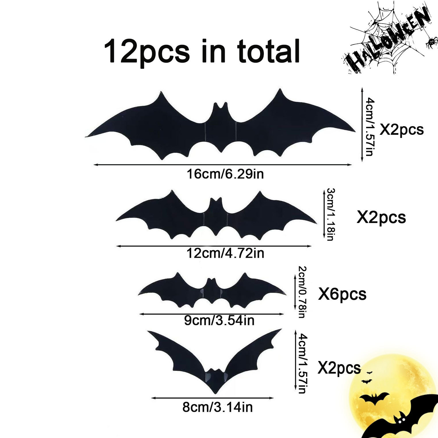 Halloween Bat 3d Stickers Site Layout Black Bat Spider Holiday Decoration small size Large Bat