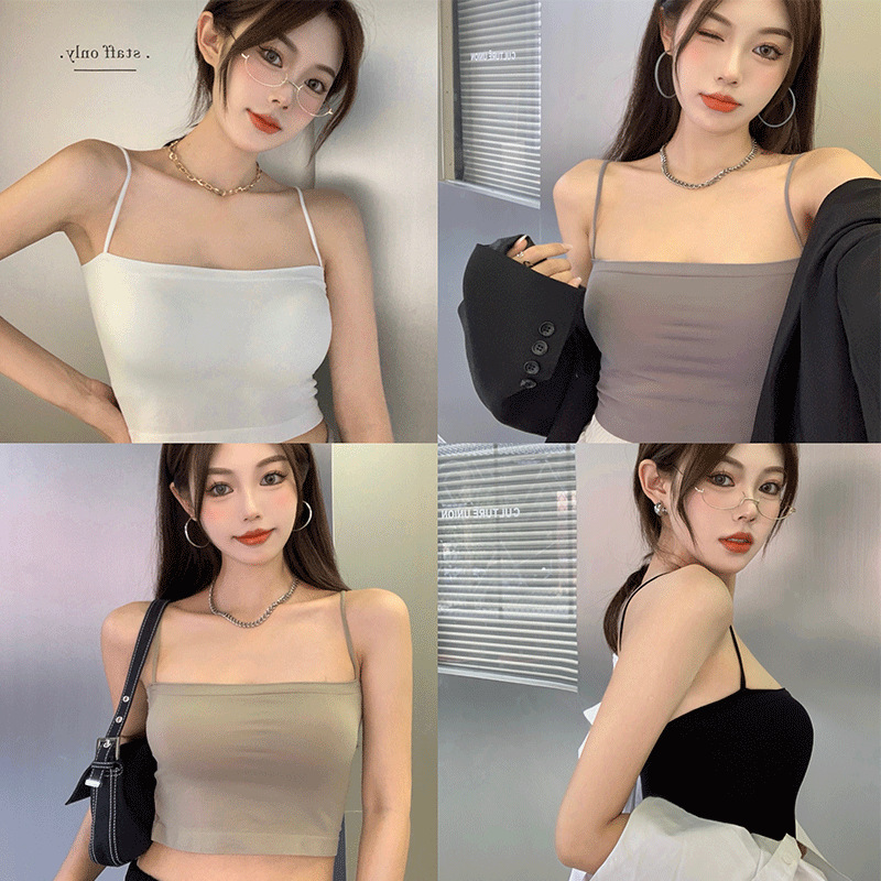 Solid Color Camisole Women's Summer Outer Wear Top with Fixed Chest Pad No Steel Ring Thin Base Long Thin Tube Top