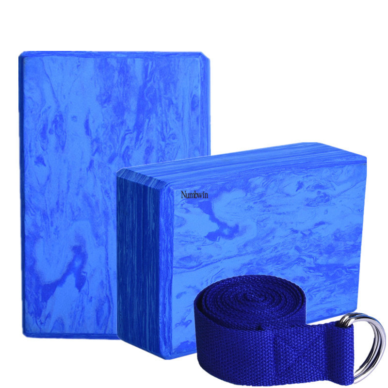 Yoga brick gradient blue three-piece set Yu high density brick stretch stretch band yoga rope beginner auxiliary tool suit