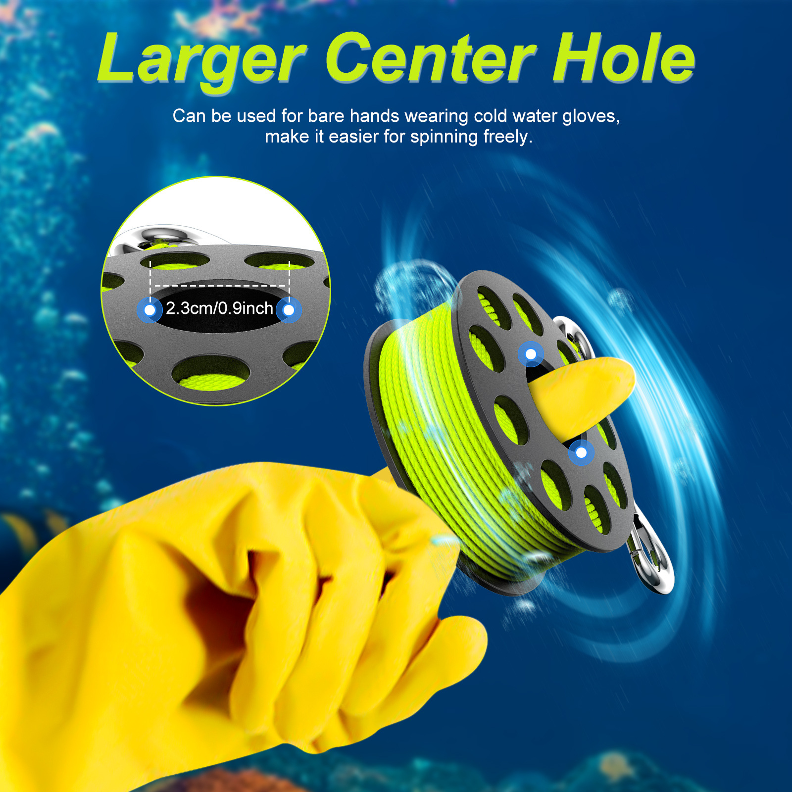 Diving reel with stainless steel double-head hook buoy coil 30 m nylon rope plastic reel like pull diving accessories