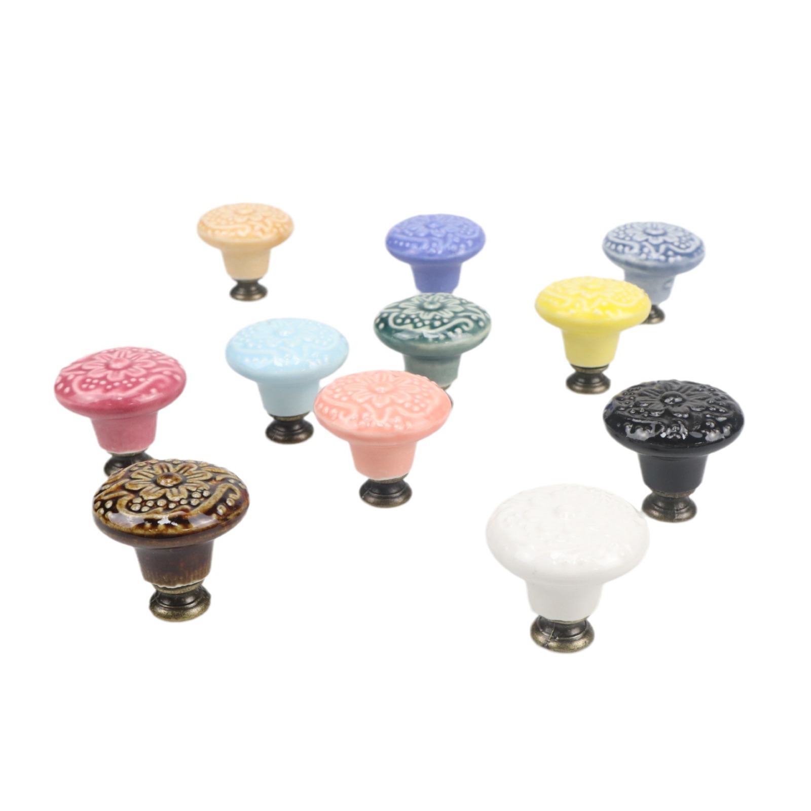 Wholesale Color Flower Noodle Ceramic Handle Cabinet Door Handle Solid Wood Furniture Wardrobe Handle Single Hole Drawer Handle Hardware