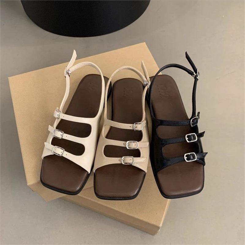 Fashion Sandals Women's Summer 2024 New Vintage French Style Fairy Style Beach Seaside Fashion Soft Flat Roman Shoes