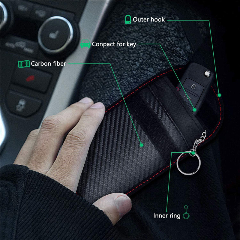 Promotional 2025 new foreign trade carbon fiber car shielding key bag anti-theft brush anti-RFID radio frequency signal scanning