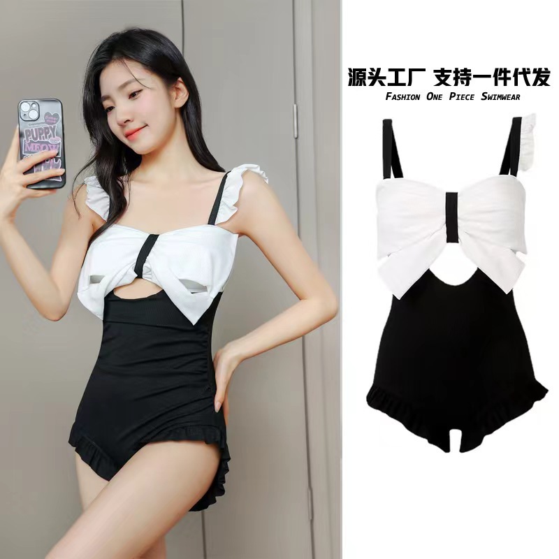 New Parent-child Swimwear Women's One-piece Ruffled Girl Princess Cute Bow Vacation Seaside Mother-daughter Swimwear