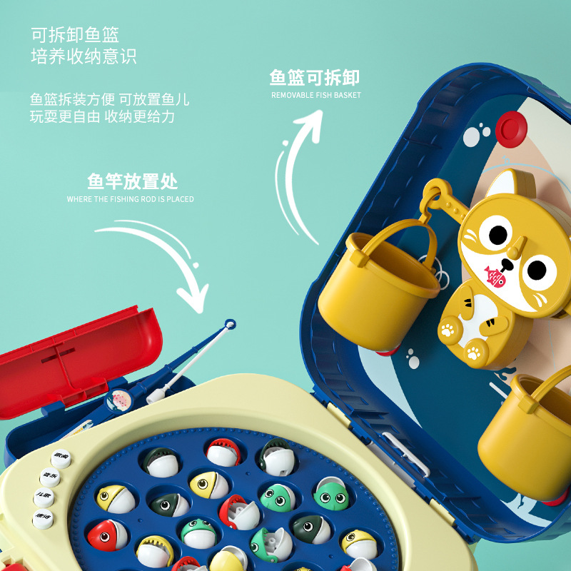 Children's Electric Rotating Magnetic Fishing Toy Multifunctional Early Education Story Backpack Diaoyutai Weighing Balance Toy