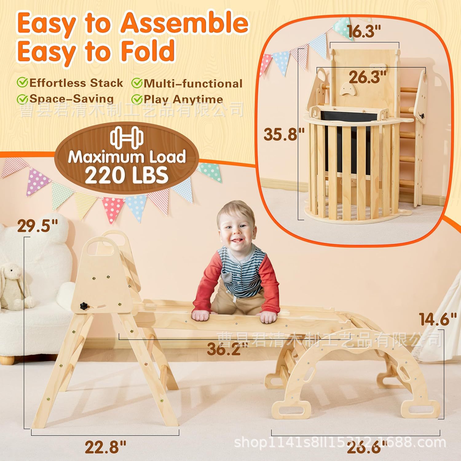 Cross-Border Children's Climbing Frame Wooden Slide Climbing Frame Combination Baby Playground with Blackboard Educational Toy Climbing Frame