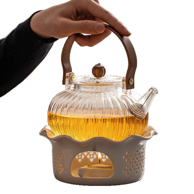 Warm Tea Glass Tea Set suit Household Afternoon Tea Flower Tea Pot Fruit Tea Set Candle Holder Tea Cooking Stove Warm Tea Teapot