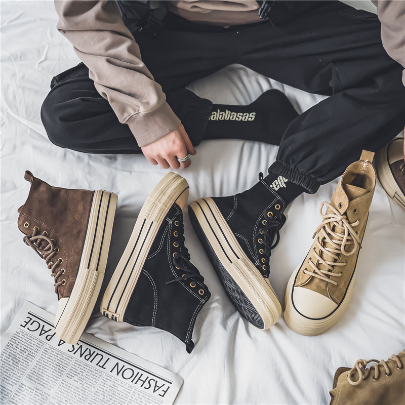 Live popular one-piece shoes two-piece high-top canvas shoes men's and women's same style couple platform sneakers basic shoes men's