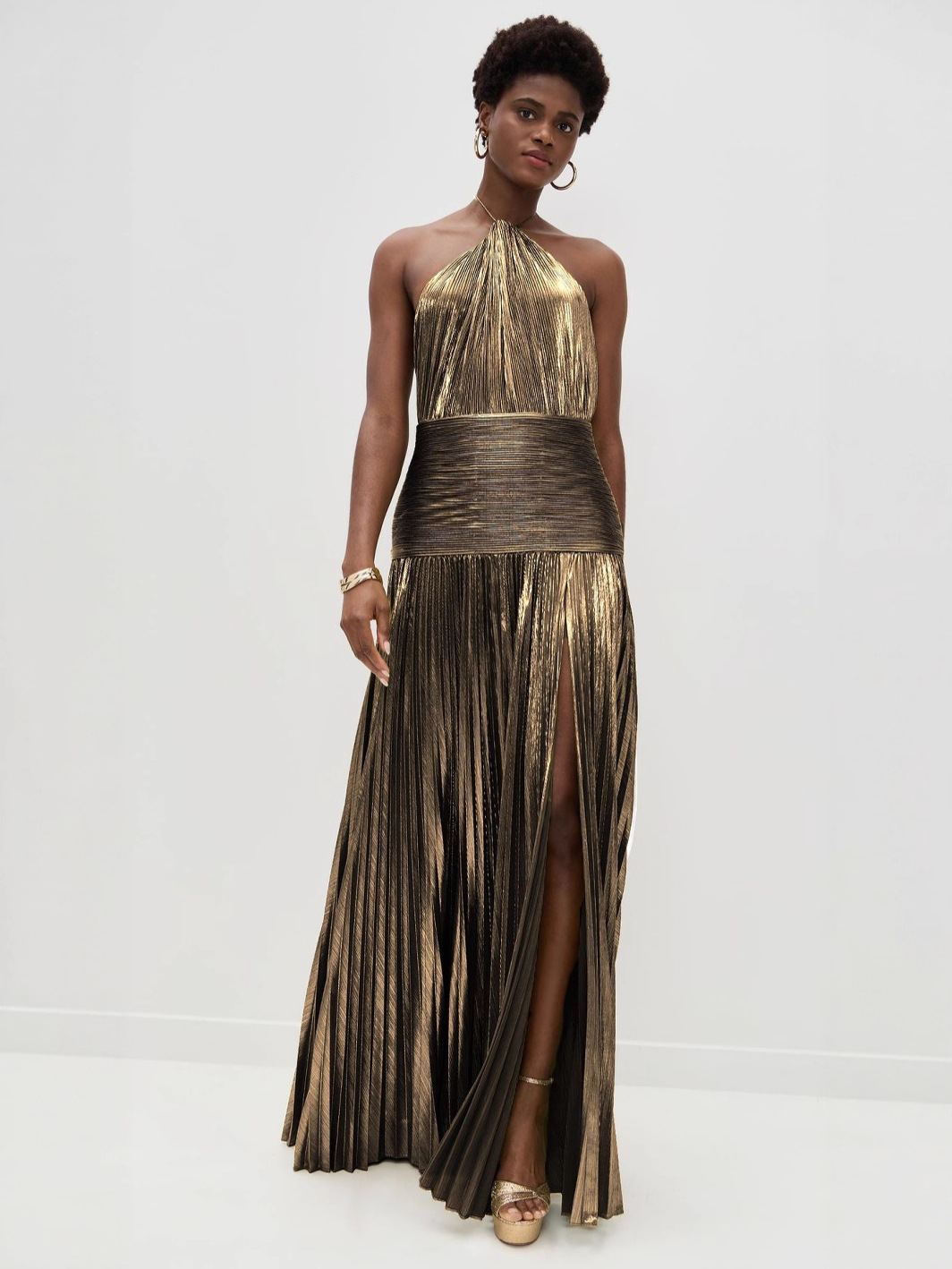 Amazon Independent Station European and American Women's Metallic Pleated Split Lace-up Neck dress Sleeveless Backless 8155