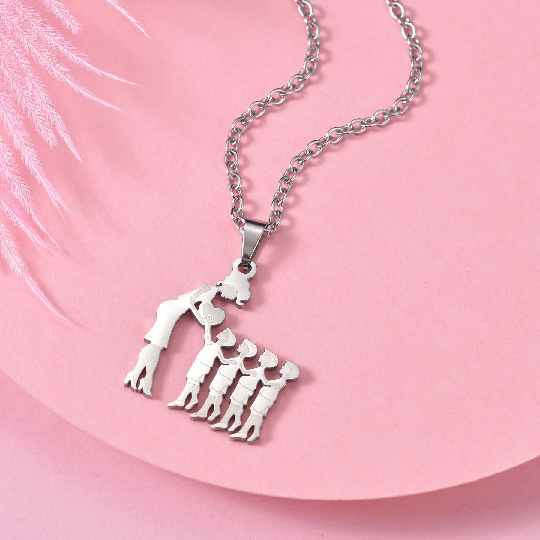 Mothers and Children Family Stainless Steel Necklaces Silver