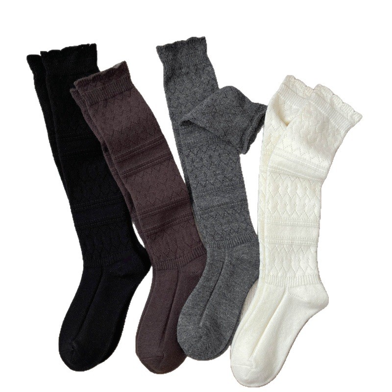 Autumn and Winter Hollow-Out Calf Socks, Warm Knitted Retro Gray Heavy-Duty Long Tube Autumn and Winter Slouchy Long Tube Cotton Socks