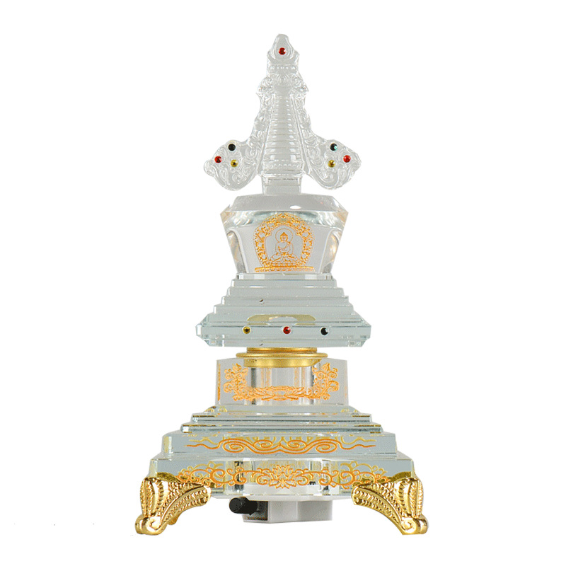 Buddha Yuan Hui led plug-in crystal colorful pagoda Buddha front light luminous pagoda living room office decoration ornaments