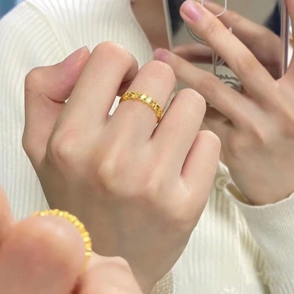 High Imitation genuine goods 24 Simulation Sand Gold Ring Women's Fashion All-match Four-leaf Clover Opening Ring for Girlfriend