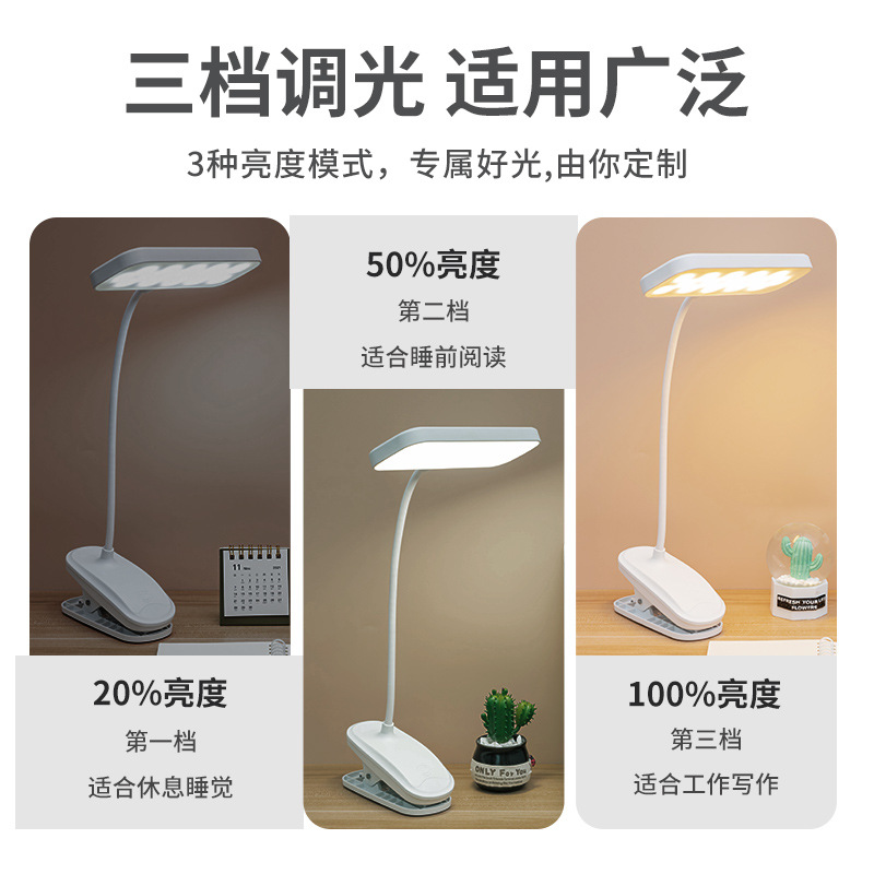Clip-On Led Desk Lamp for Eye Protection, Learning, Kidsren's Vision Protection, Rechargeable Plug-In Student Dormitory Reading Bedside Lamp