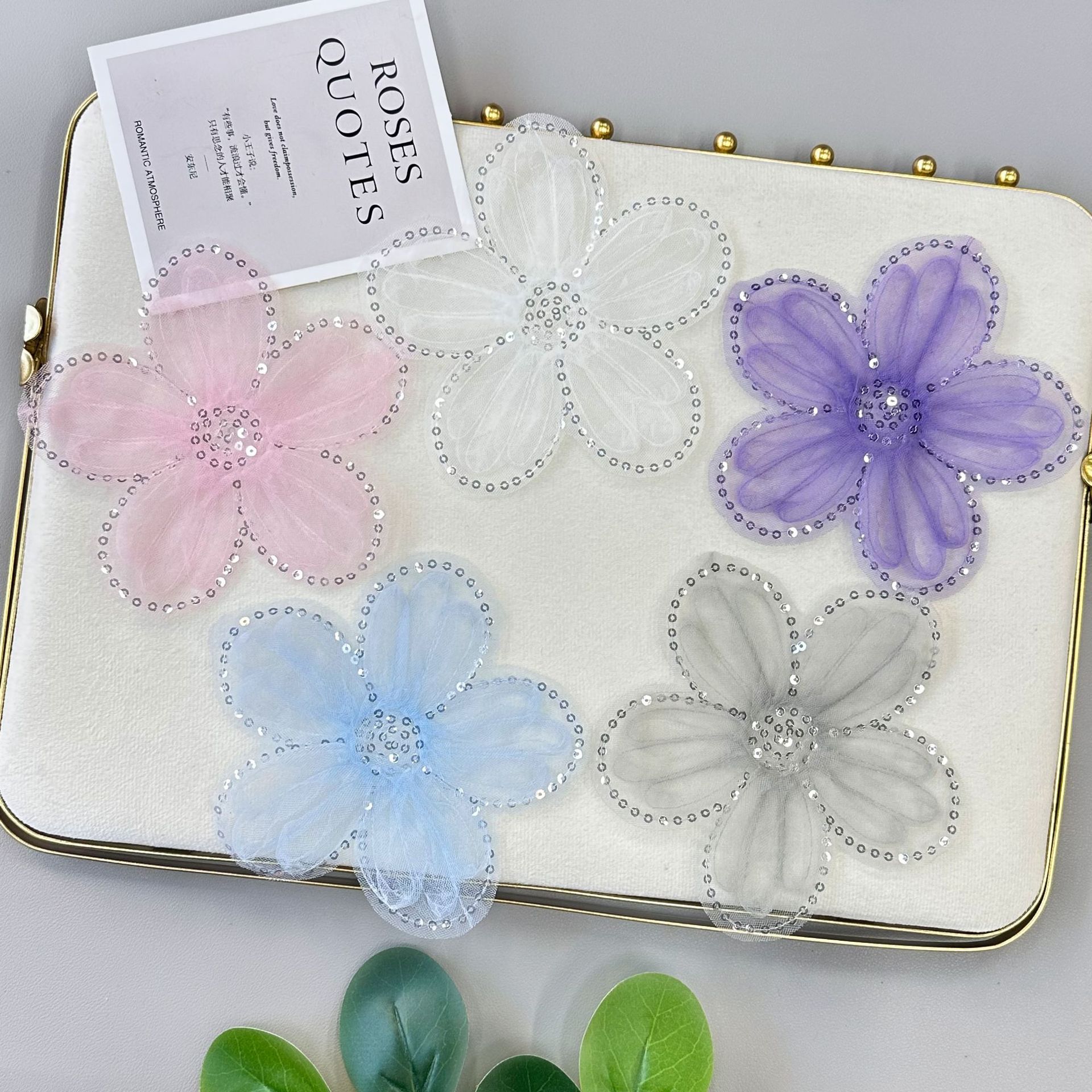 13cm wide sequins three-dimensional organza flower wedding dress autumn and winter dress sweater shoes and hats luggage decoration