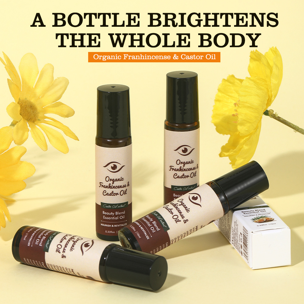 Cross-Border Full English Castor Oil Frankincense Oil Eye Roller Ball Essential Oil Facial Dark Circles Body Care Foreign Trade Essence