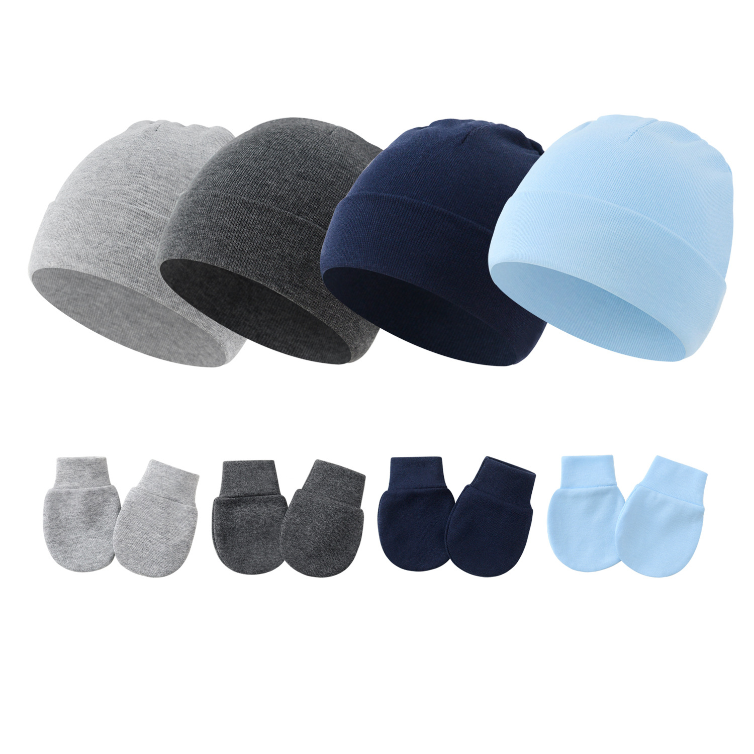 2020 Spring Autumn Winter new baby pullover cap anti-scratch gloves 2-piece solid color newborn baby hat