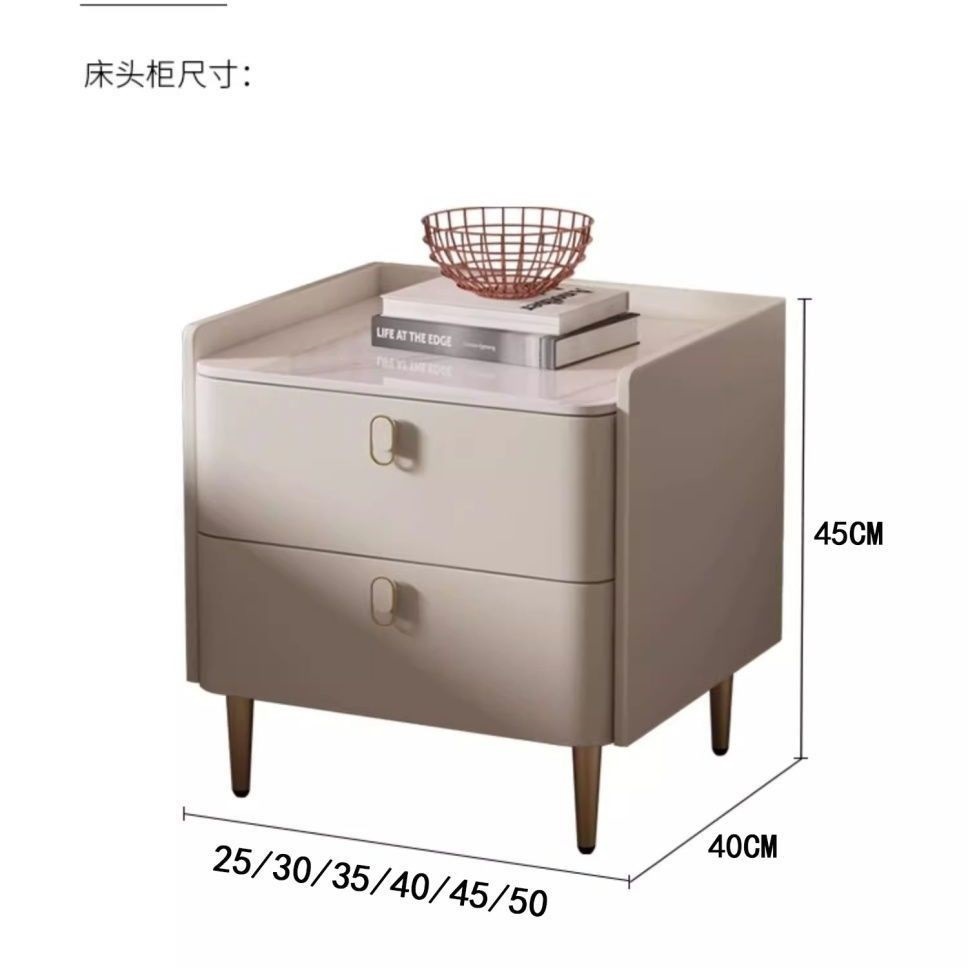 Solid Wood Simple Modern Bedroom Slate Leather Bedside Table Light Luxury Internet Celebrity Small Children's Storage Installation Bedside Table