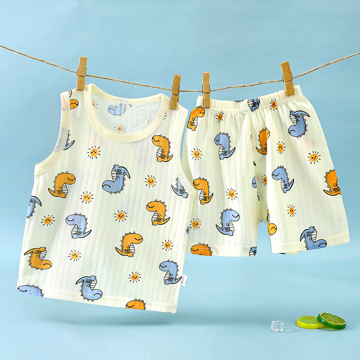 New 2025 Children's Summer Jacquard Cotton Vest Short Cover Baby Boys and Girls Sleeveless Cartoon Breathable Trendy Children's Wear