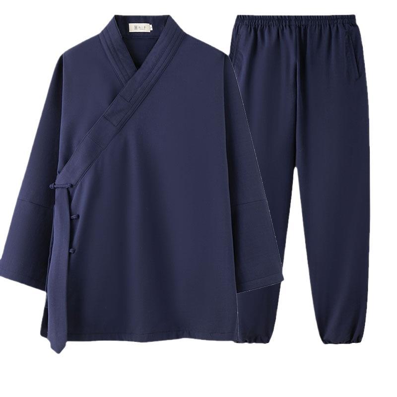 Taan Wudang Taoist Robe with Three Clear Collars, Summer Taoist Clothing for Men and Women, Linen Tai Chi Clothing, Oblique Lapel Short Robe, Taoist Clothing with Three Clear Collars