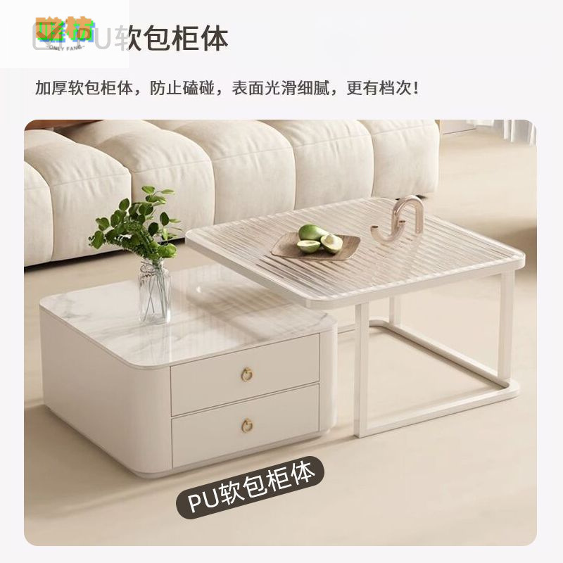 Cream Style Design Slate Coffee Table Cream Style White Slate Coffee Table Combination Light Luxury Small Apartment Living Room Home Coffee Table