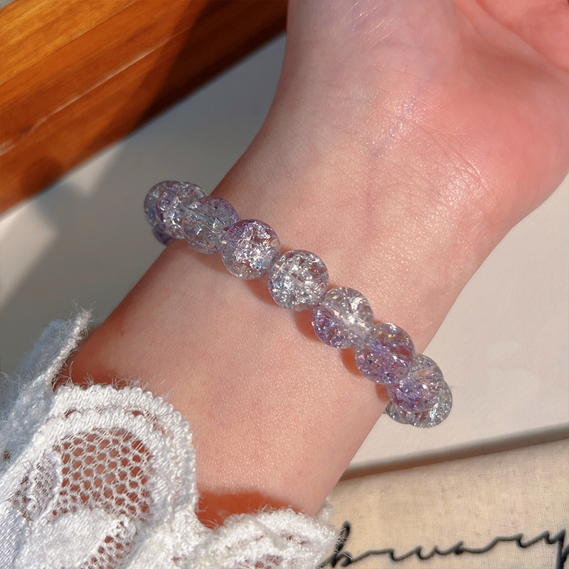 Amethyst Bracelet Gradient Ice Crack Beads Beaded Bracelet Sweet and Cute Student Bracelet Girls Summer Versatile Bracelet