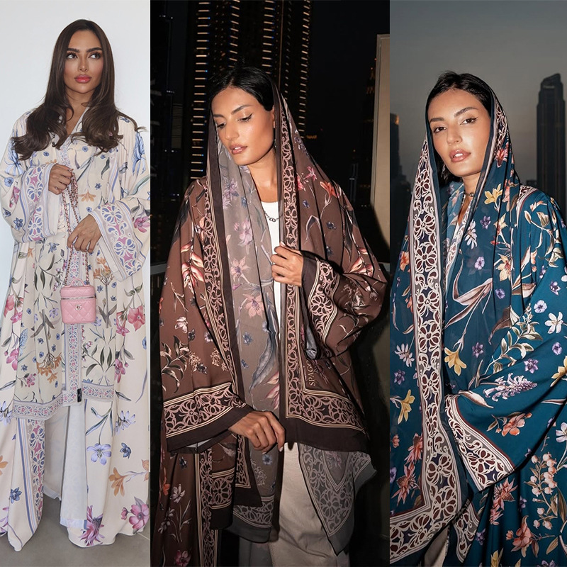 Mq223 скромный кардиган с принтом и платком, комплект из двух предметов, жакет абая, Дубай, Ближний Восток