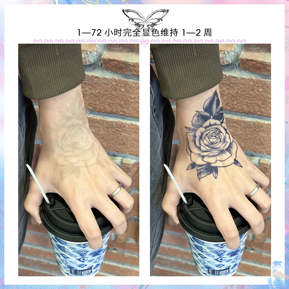 [Two Pieces] Beautiful Rose Arm Back of Hand Herbal Juice Tattoo Sticker Waterproof Women Long-Lasting Feeling Men