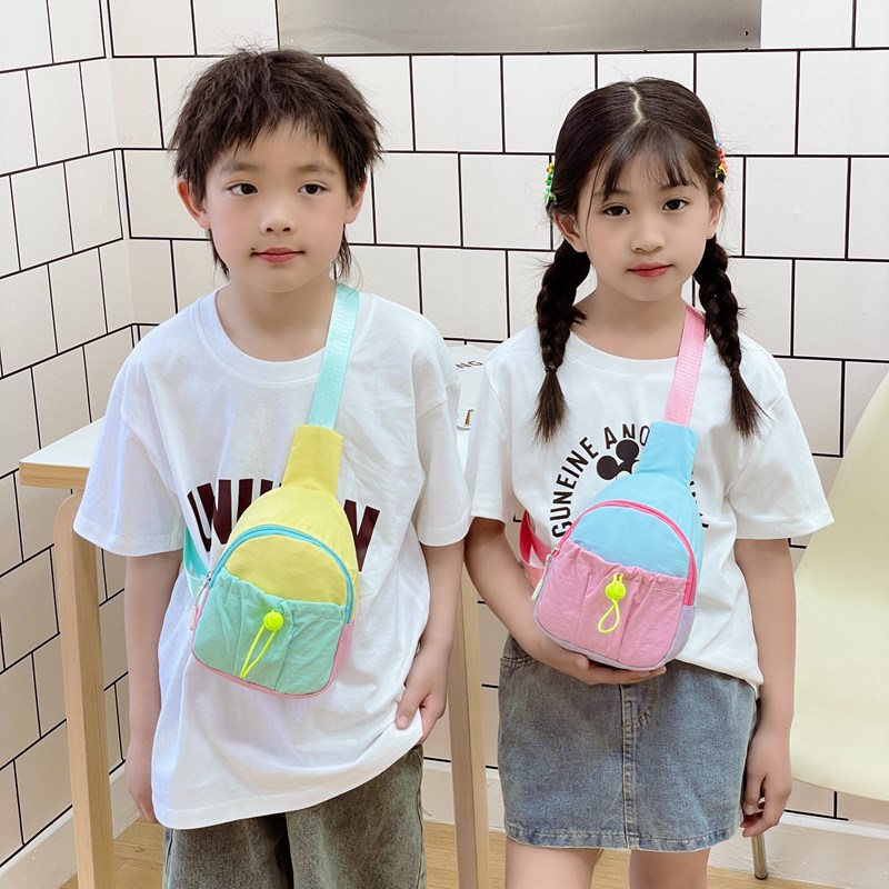 Cross-Border Kidsren's Chest Bag 2025 Summer New Color-Blocked Nylon Shoulder Bag Fashionable and Versatile Girls Crossbody Bag