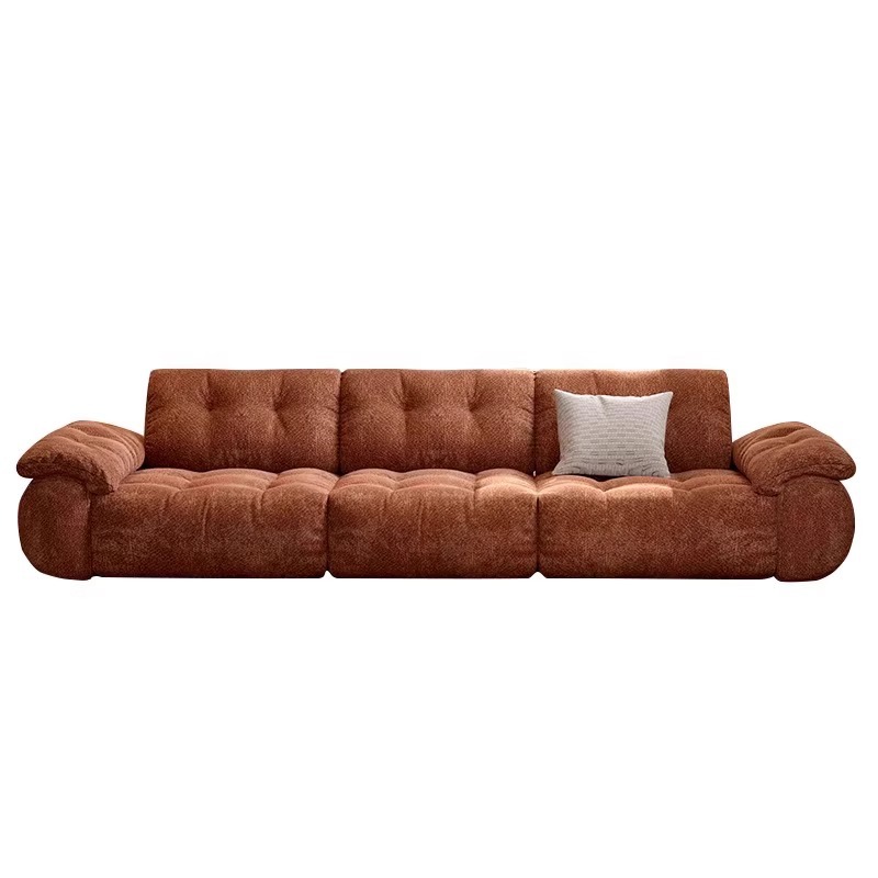 Vintage Fabric Sofa for Living Room with a High-End French Cream Style, Retro Adjustable Backrest Straight-Row Sofa