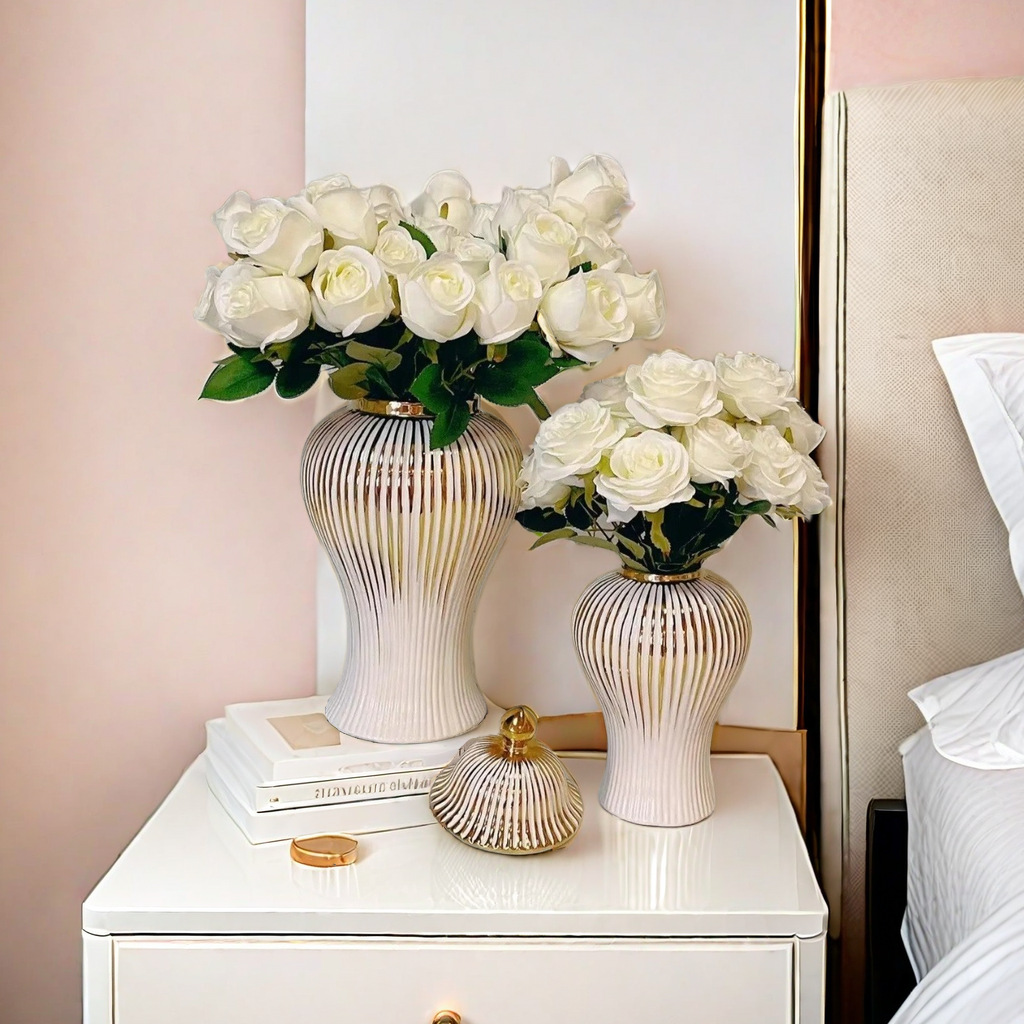 Ceramic light luxury electroplating general tank European flower vase crafts decoration hallway soft decoration storage tank