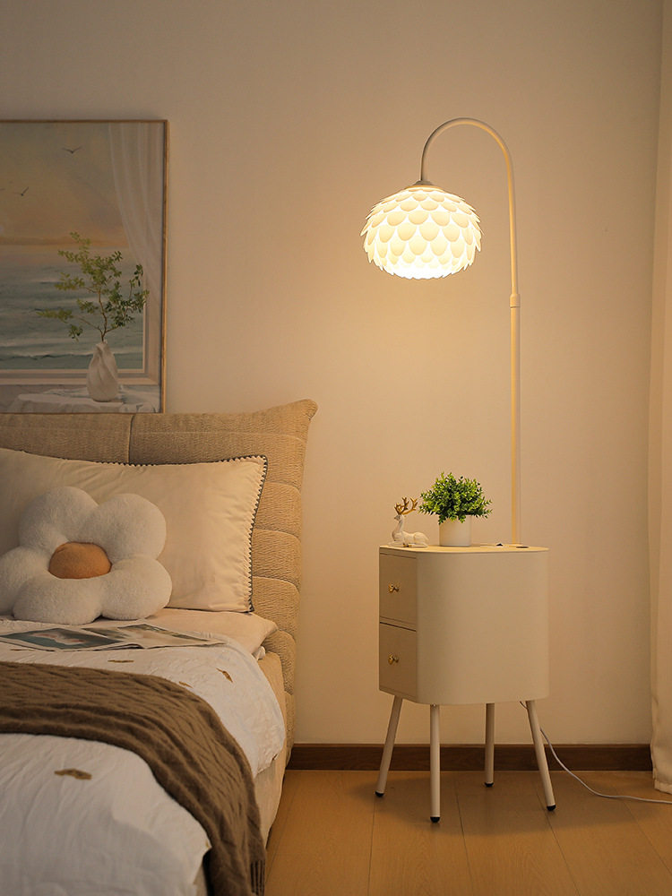 Cream Bedside Table with Lamp New Light Luxury Children's Smart Flat Replacement Small Narrow Side Table Storage Rack Table Lamp Integrated