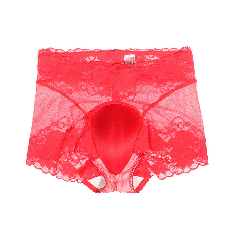 Sexy Lace Hidden jj Panties Men's 3D Three-dimensional Cover U-convex High Waist Transparent Mesh Crotch Pad Sponge Pad Panties