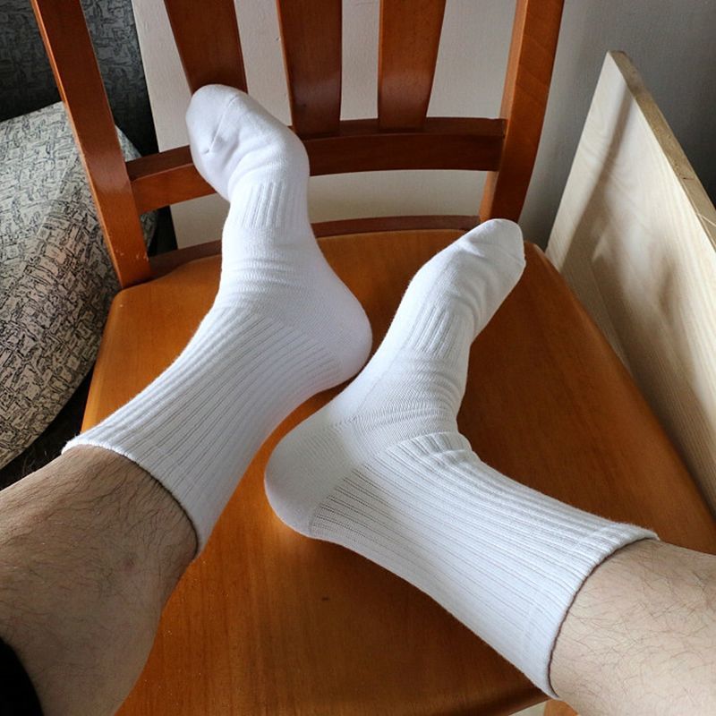 Towel-Soled Sports Socks for Autumn and Winter, Pure Cotton, Thickened and Fleece-Lined, Warm, Comfortable, Breathable, Black and White, Men's Zhuji Socks