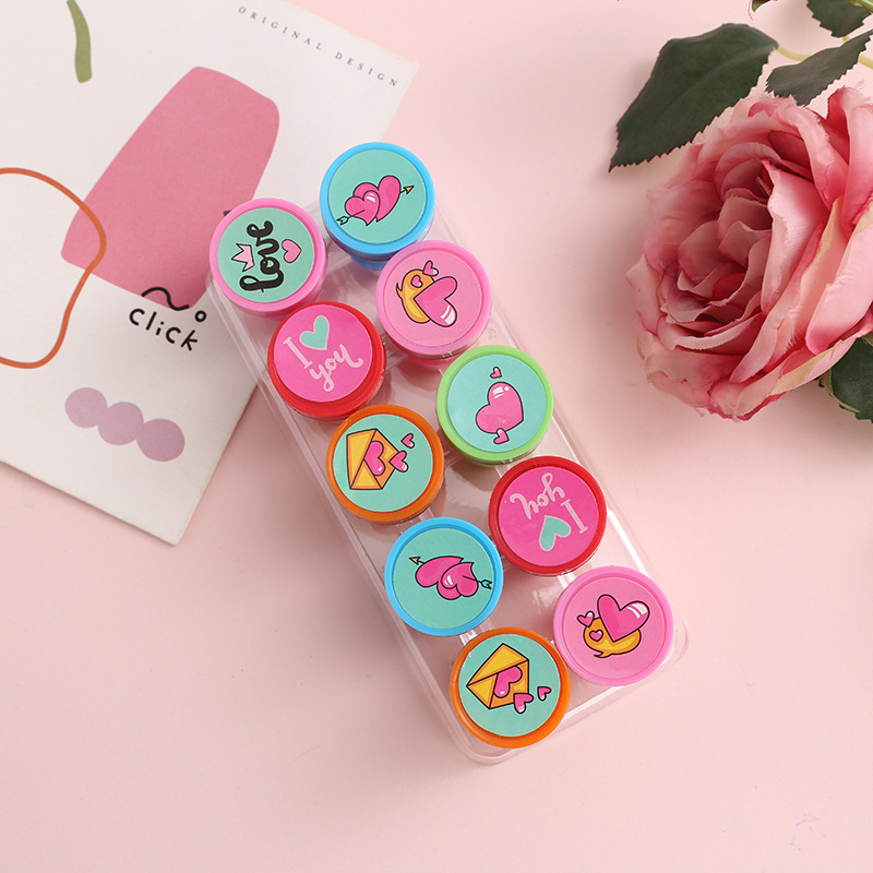 Children's Cute Cartoon Seal Primary School Student Heart Style Washable Seal Kindergarten