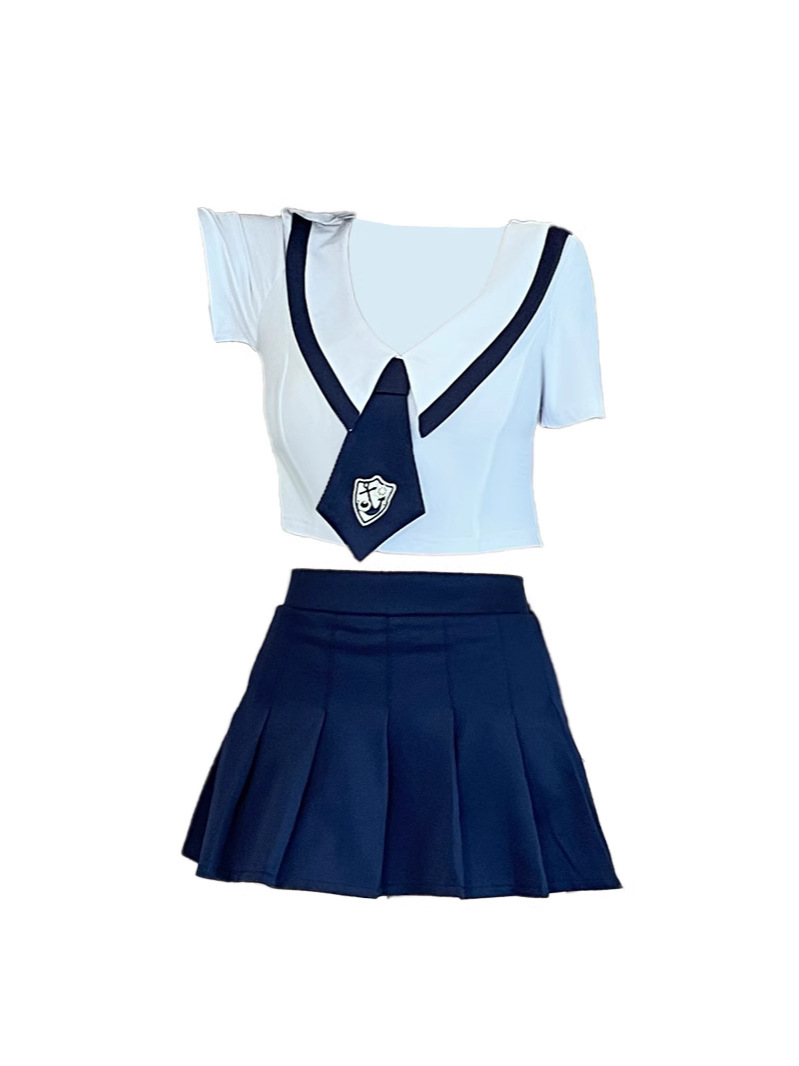 Hot Girl Sexy Short-Sleeved Jk Uniform Two-Piece Low-Cut Age-Reducing Dress Spa Foot Bath Technician Work Clothes 5391