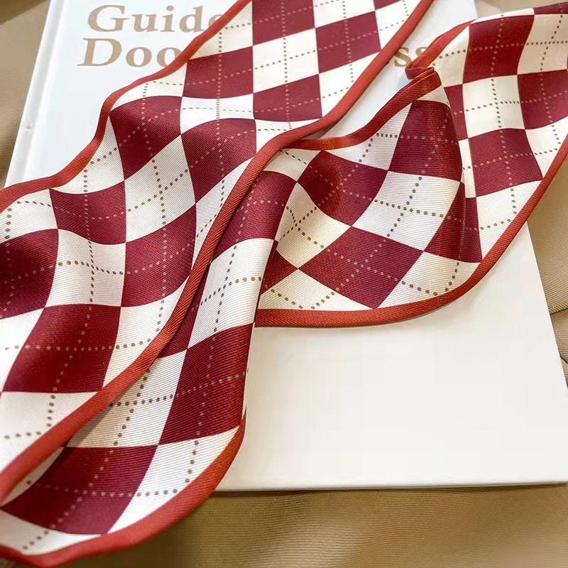 Red Elegant Double-layer Satin Long Scarf Hair Band Women's Korean Style Scarf Ribbon Decorative Suit Scarf All-match