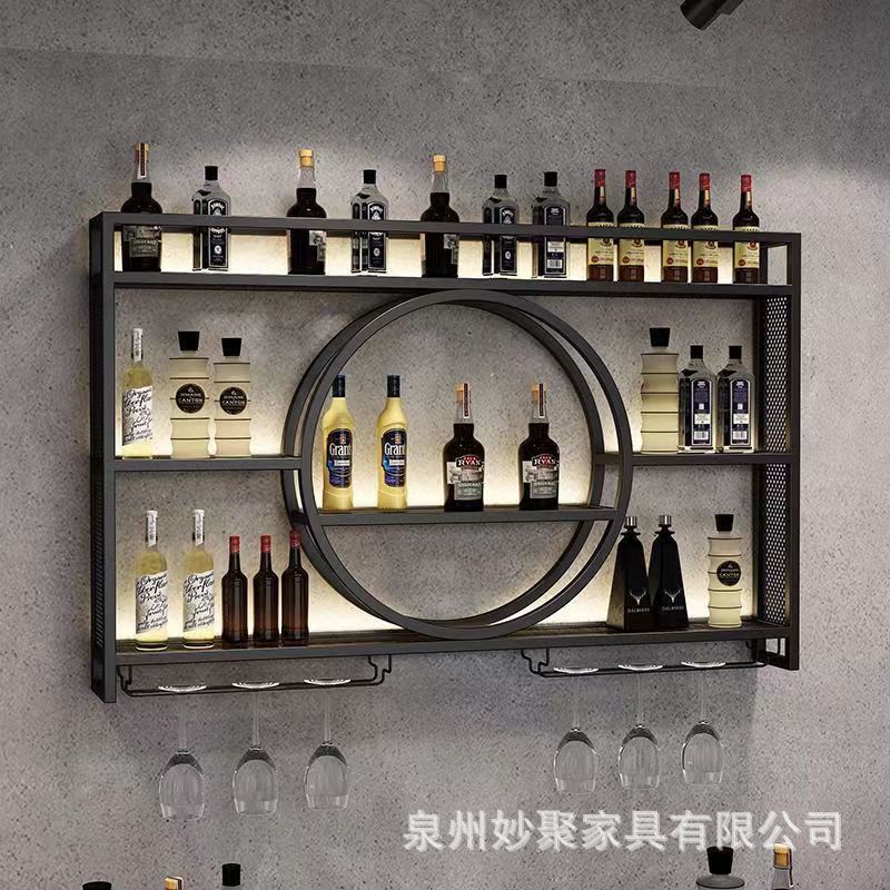 Wine Cabinet Display Rack Bar Restaurant Wall-Mounted Bar Counter Wine Rack Iron Art Wall-Mounted Storage Rack Light Luxury Wall-Mounted Wine Cabinet