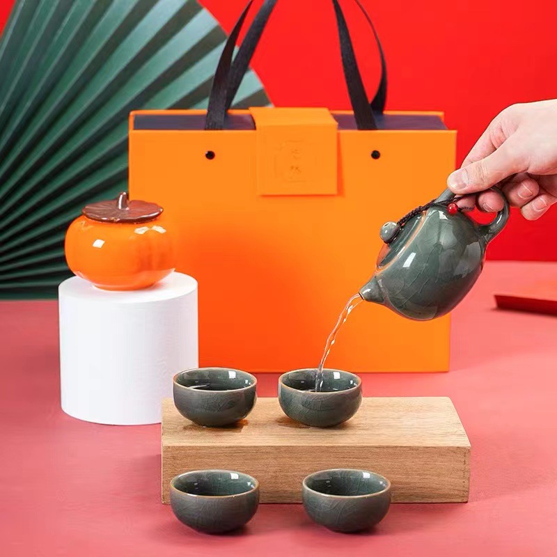 Dingyao Kung Fu Tea Set Gift One Pot Four Cups with Tea Cans High-end Gift Boxed Ceramics Light Luxury Business Accompanying Gift